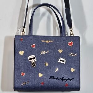 Karl Lagerfeld Blue Denim Handbag NWT No Callouts